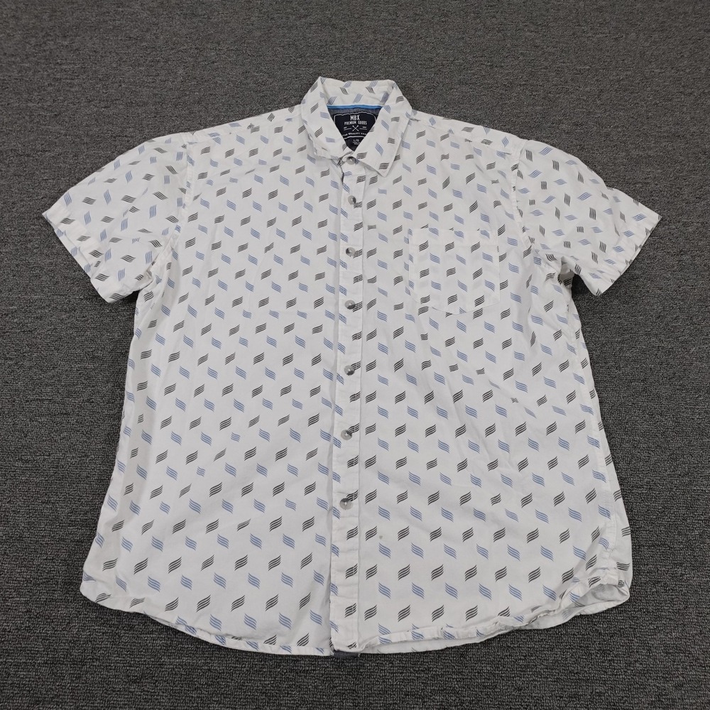 MBX Premium Goods Shirt Mens Large White Geometric Short Sleeve Button Up Casual